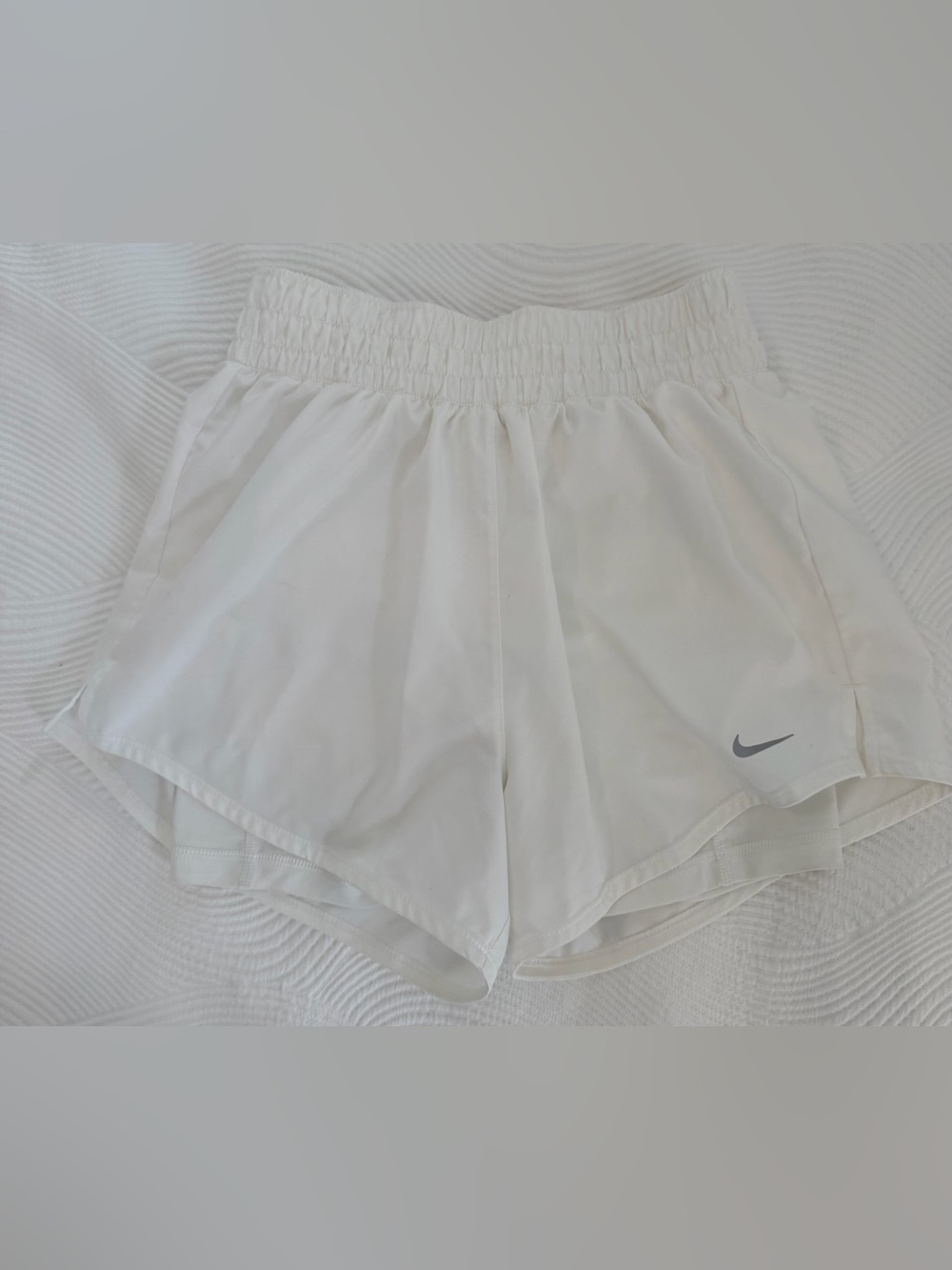 Nike White Women’s 2-in-1 Athletic Shorts with Grey Swoosh